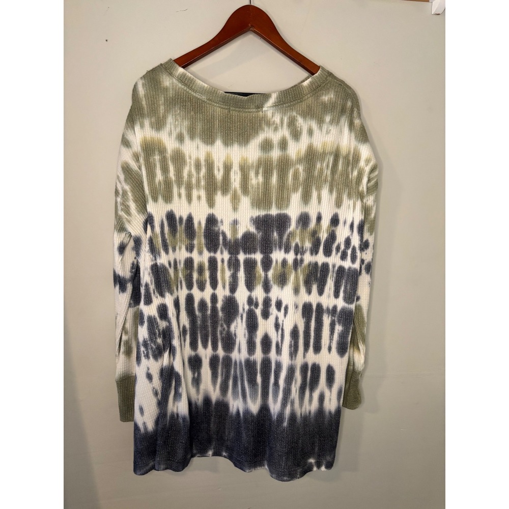 Free People Tie Dye Waffle Knit Thermal Tunic Boho Slouchy Oversized Top M - Picture 3 of 7